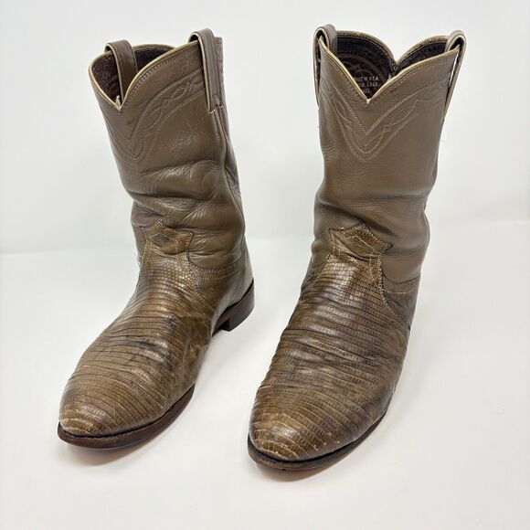 Justin Mens Size 8.5E Tan Exotic Lizard Cowboy Boots Style # 3137 Made in USA - Picture 1 of 16